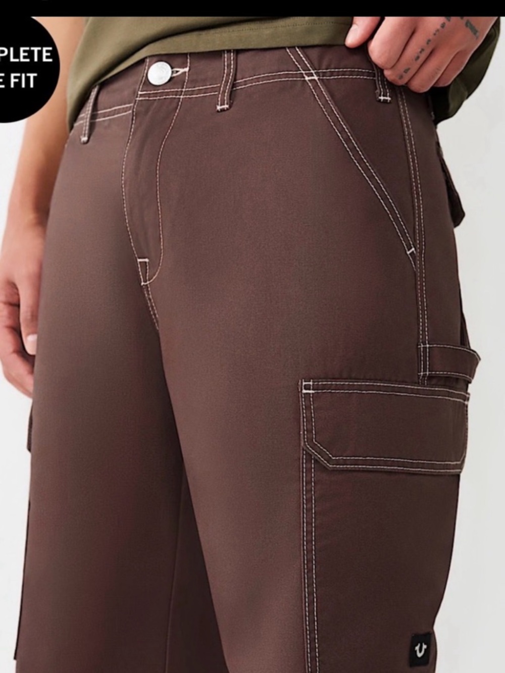 True Religion Black Cargo Pants with White Contrast Stitching